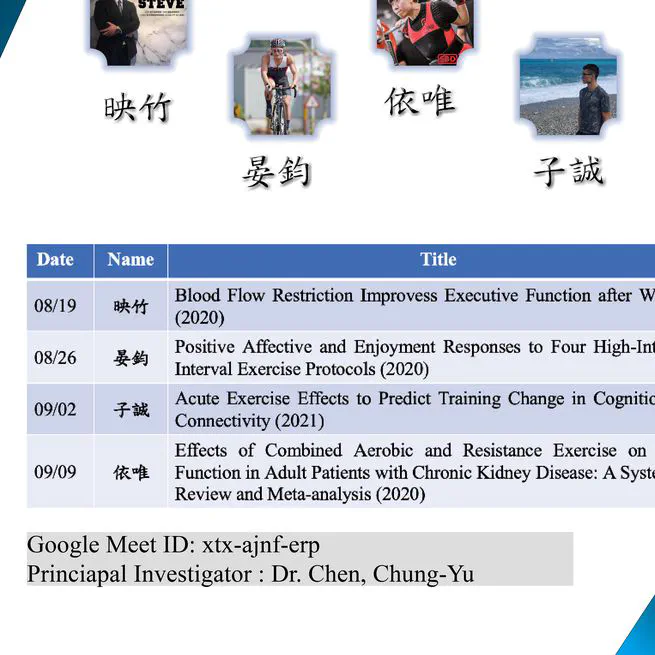 Exercise and Health Sciences Journal Clubs in September
