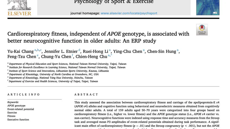 Cardiorespiratory fitness, independent of APOE genotype, is associated with better neurocognitive function in older adults:An ERP study