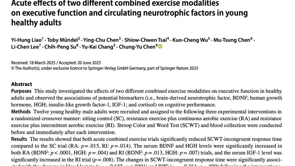 Acute effects of two different combined exercise modalities on executive function and circulating neurotrophic factors in young healthy adults